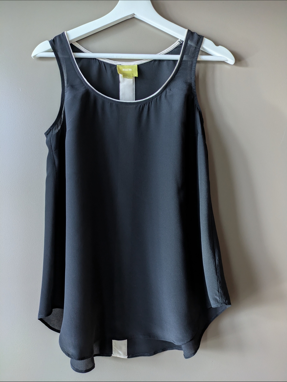 Anthropologie Maeve 100% Silk Black Swing Tank Top With Cream Stripe Size 2